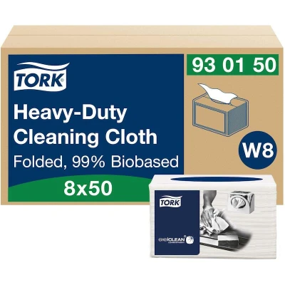 Afbeelding van Tork Biobased heavy duty reinigingsdoek, W8, 50 vellen, pak van 8 stuks reinigingsdoekjes