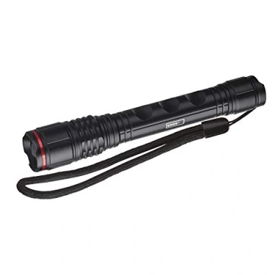 Afbeelding van EMOS Ultralichte metalen led zaklamp met polsband, IP44 waterdichte en schokbestendige handlamp focus, helderheid 120 lm, lichtbereik 90 m, looptijd 7 stuks, aluminium, werkt op batterijen, zwart