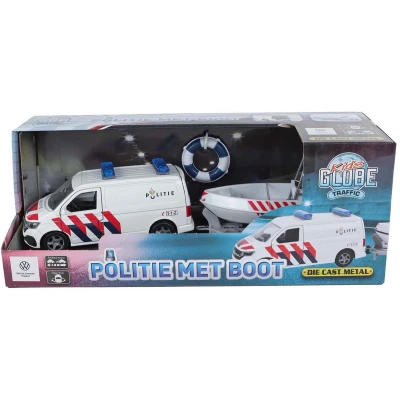 Afbeelding van Kids Globe VW Transporter Politie met Boot Die Cast