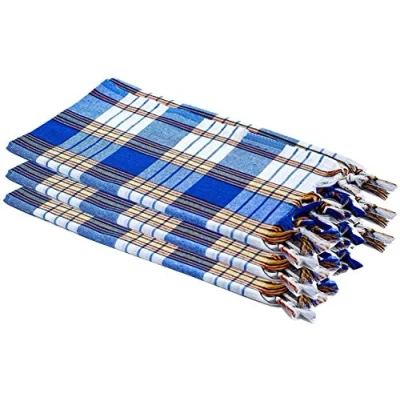 Afbeelding van Carenesse Hamamdoek Classic 3 delige set, 80 x 170 cm, hamamhanddoeken, 100% katoen, absorberend en sneldrogend, pestemal, blauw geruit, compacte hamamstrandhanddoek, saunahanddoek, bundel
