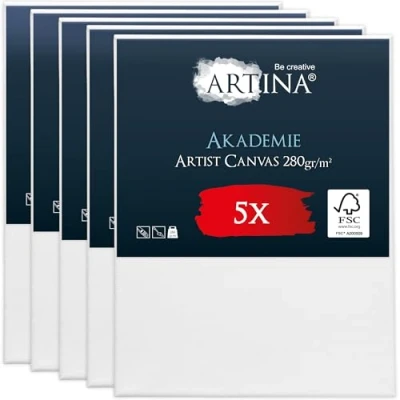 Afbeelding van Artina Set van 5 Schildersdoeken 60x80 cm Akademie Canvas FSC® Canvassen 100% Katoen Spieraam Wit 280g / m² Vormvast &amp; Zuurvrij Schildersdoek