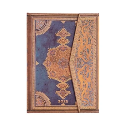 Afbeelding van Safavid Indigo (Safavid Binding Art) Midi 12 month Vertical Hardback Dayplanner 2025 (Wrap Closure): tydzień na dwóch stronach, zamykany magnes, papier 100 gsm