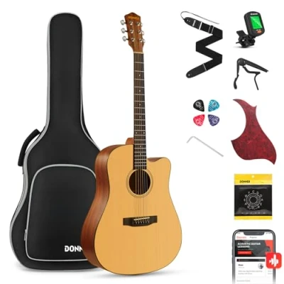 Afbeelding van Donner Akoestische Gitaar voor Volwassen Beginners, Full Size 4/4 Cutaway Pakket 41&quot; Sparren Mahonie met Gigbag Tuner Strap Snaren Capo Picks (DAG 1C)