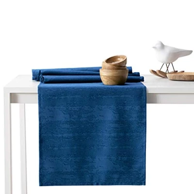 Afbeelding van AmeliaHome Tafelloper 40 x 140 cm lotuseffect waterafstotend slangenhuidpatroon donkerblauw Vesta