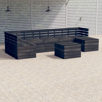 Afbeelding van 8 delige Loungeset pallet massief grenenhout donkergrijs