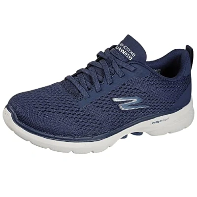 Afbeelding van Skechers Dames Go Walk 6 Bold Vision Road hardloopschoen, Navy Textiel Wit Trim, 41 EU