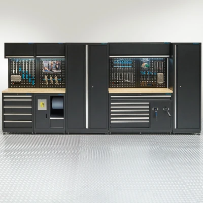 Afbeelding van Datona Werkplaatsinrichting PREMIUM Met Eiken Werkblad 422 Cm Breed (422 x 48 200 cm) Matzwart
