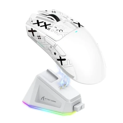 Afbeelding van ATTACK SHARK X11 gamingmuis met magnetisch oplaaddock, PixArt PAW3311 Gaming Sensor, BT/2.4G draadloze/bekabelde muisgrip tape, 22000 DPI, Gamer Mice voor Win11/Xbox/PS/Mac (wit)
