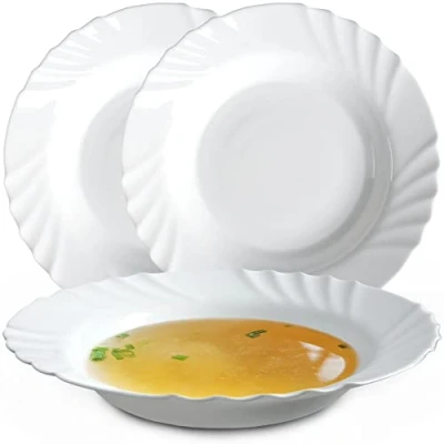 Afbeelding van KADAX diepe borden van gehard glas, set 3, minimalistische soepborden, bordenset, pastaborden, borden, pastakommen, platte (diameter 23 cm, wit)