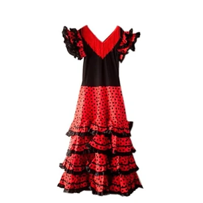 Afbeelding van Flamenco jurk / Spaanse dames zwart rood Maat 18, lengte 115 cm, kledingmaat 34 36