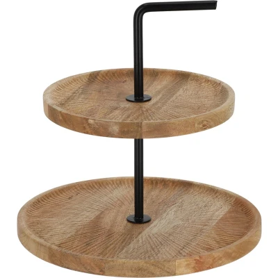 Afbeelding van JENS Living Etagere Mango hout 2 laags ∅28 x 9 cm Naturel