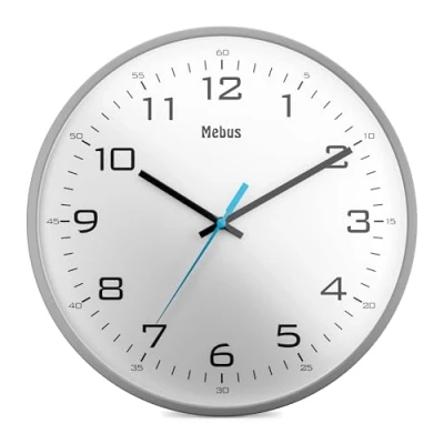 Afbeelding van MEBUS analoge Quarz Wanduhr klassisches Design kräftige, große Ziffern 30cm Durchmesser/Farbe: Grau Weiß/Modell: 16249
