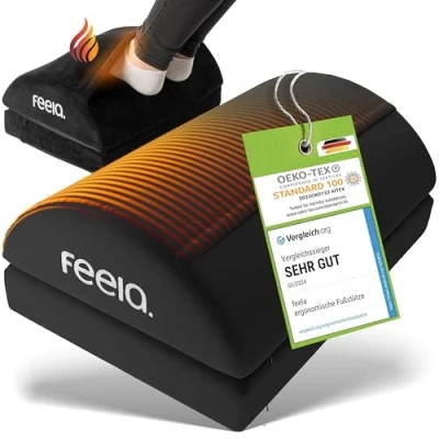 Afbeelding van feela.® Voetsteun, bureau, met nieuwe voetwarmtas, te gebruiken als voetenbank, voetenbank of voetensteun op kantoor, in hoogte verstelbaar, zwart