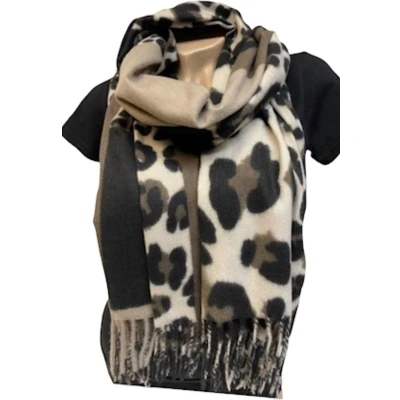 Afbeelding van Lange Warme Sjaal Panterprint Khaki/Taupe 180 x 70 cm (2229 3#)