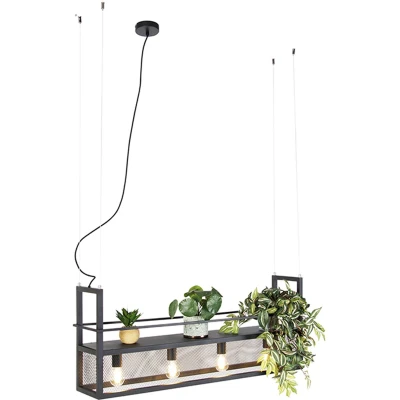 Afbeelding van QAZQA cage rack Industriele Hanglamp eettafel voor boven de in eetkamer 4 lichts L 100 cm Zwart Industrieel Woonkamer Slaapkamer Keuken
