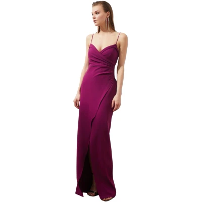 Afbeelding van Trendyol Vrouwen Maxi Wrapover Getailleerde Geweven Avondjurk, Damson Kleur, 66
