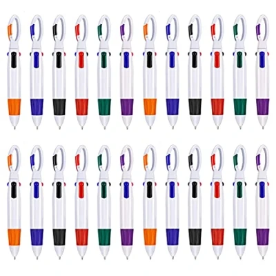 Afbeelding van KAHEIGN 24 stuks balpen 4 in 1 multi kleur met intrekbare vullingen en karabijnhaak voor kantoor of schoolbenodigdheden studenten (6 kleuren)