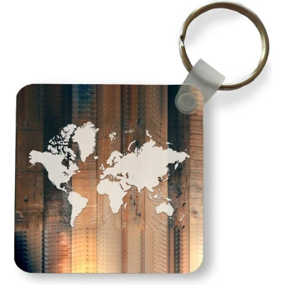 Afbeelding van Sleutelhanger Uitdeelcadeautjes Wereldkaart Simpel Hout Plastic