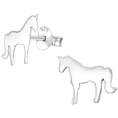 Afbeelding van JoyS Zilveren paard oorbellen 11 x 9 mm egaal gepolijst oorknoppen kinderoorbellen