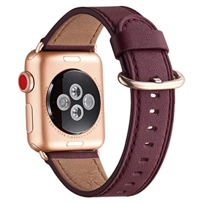 Afbeelding van WFEAGL compatibel met Apple Watch armband 40 mm, 41 38 leren band, reserveband voor heren en dames, iWatch Series 10/9/8/7/6/5/4/3/2/1, SE (38 wijnrood +
