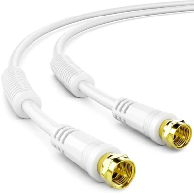 Afbeelding van deleyCON 10m SAT TV Antennekabel Coaxiale HDTV Kabel 4 Voudige Afscherming DVB S S2 Radio DAB Mantelstroomfilter Ferrietkern Wit