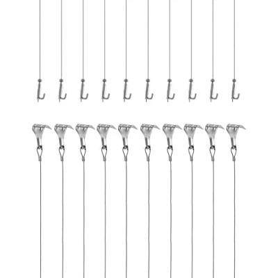 Afbeelding van QWORK® Hangdraadset voor foto&#039;s, 2 m xΦ1,5 mm, roestvrij staal met draad, verstelbare haak en rail, vormhaak, kan tot 40 kg dragen (10 stuks)