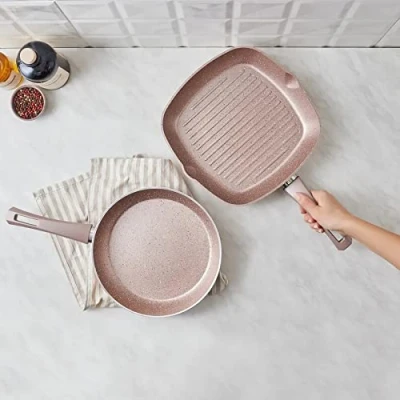 Afbeelding van KARACA Biogranite Inductiepanenset, 2 delig, roségoud, braadpan en eierpannenset, biograniet, pan, eierpan, anti aanbakfunctie, geavanceerde technologie, huishoudens gezinnen