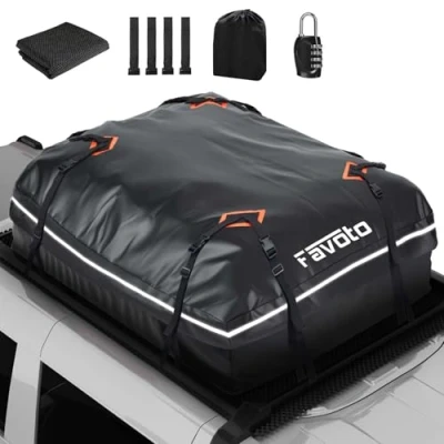 Afbeelding van Favoto daktas 425 L opvouwbare dakkoffer waterdicht met antislipmat deurhaken verstevigingsbanden voor auto&#039;s SUV&#039;s met/zonder bagagerek reisbagagetransport zwart