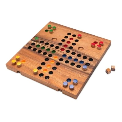Afbeelding van LOGOPLAY Ludo Gr. L dobbelspel gezelschapsspel familiespel van hout met inklapbaar speelbord