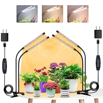 Afbeelding van Niello 2 teste+2 teste di Luce per piante, Lampada Piante LEDs, Coltivazione, Crescita a spettro completo, con Timer Auto on/off 3H/6H/12H