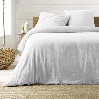Afbeelding van Douceur d&#039;Intérieur , Beddengoedset, 3 delig, 240 x 220 cm, dubbel gaas, katoen, wit, 100% katoen