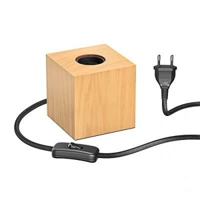 Afbeelding van ledscom.de Tafellamp HITO, schakelaar, echt hout (rubberboom), vierkant, lichtbruin, 1x E27 max. 60W, Scandinavisch, bedlamp, minimalistisch, houten basis, sfeerlamp