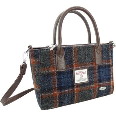 Afbeelding van Handtas Brora Grijs met Roestbruin (Rust) Ritssluiting Draagband Harris Tweed Glen Appin of