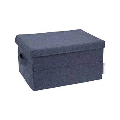 Afbeelding van Bigso Box of Sweden Middelgrote opbergdoos met deksel en handgreep, kastbox van polyester karton in linnenlook, vouwdoos voor kleding, beddengoed, speelgoed enz. blauw