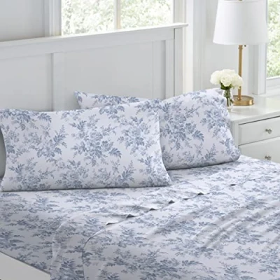Afbeelding van Laura Ashley Home Twin Lakens, katoenen flanellen beddengoed set, geborsteld voor extra zachtheid en comfort (Vanessa, Twin)