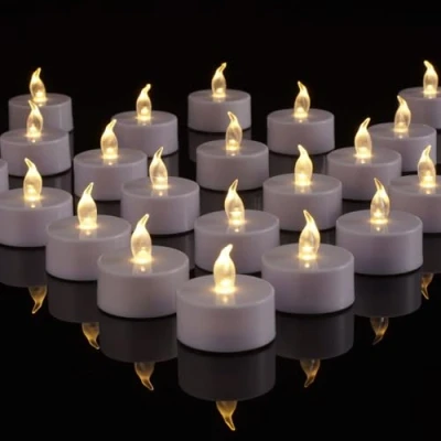 Afbeelding van Vlamloze led kaarsen, CR2032 batterijen, 24 stuks, Unscented helder, flikkerend, 100 uur elektrisch licht, polypropyleen, warm wit