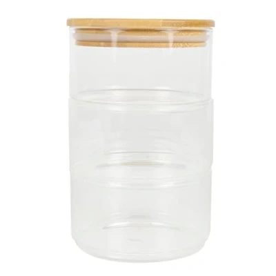 Afbeelding van BIRAMBEAU Keukenhulp, glas, 400 ml, 3 vakken, voorraaddozen, deksel van bamboe