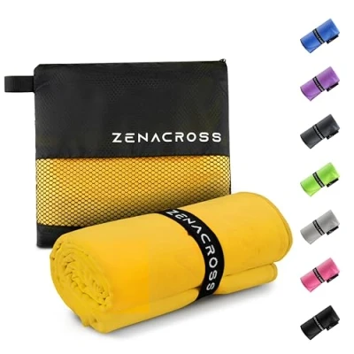 Afbeelding van Zenacross Microvezel Handdoek 100x200cm met Draagtas Compacte Sport Handdoek, Sneldrogend en Absorberend Maat XXL Geel