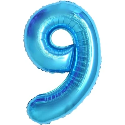 Afbeelding van 9 jaar verjaardagsballonnen, blauw, 101 cm, ballon met cijfer 9, verjaardagsdecoratie, van jaar, vliegen, helium