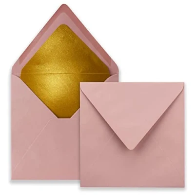 Afbeelding van 10 vierkante enveloppen 15,5 x cm, oudroze (roze) gevoerd met goudpapier natte plakrand FarbenFroh by GUSTAV NEUSER