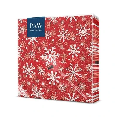 Afbeelding van PAW Papieren Servetten 3 laags (33 x 33 cm) 20 Stuks Gedrukt met Inkt op Waterbasis Creëer de Kerstsfeer Voor een Vrolijke Kerst en Winter Wonderland Kerstfeest Kleur: Christmas Snowflake