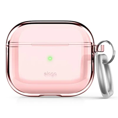 Afbeelding van elago Clear Hoesje met Sleutelhanger Compatibel AirPods 3 Hoes, Gel Tape Inbegrepen, Verminderd Vergelen, Heldere Bescherming, Ondersteunt Draadloos Opladen, Transparante Case (Lovely Roze)