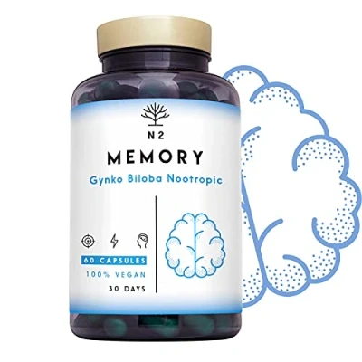 Afbeelding van Nootropic Cafeïne Bacopa Ginko Biloba Vitamine B6 B12 Reishi Verbetert het Geheugen Concentratie Vermindert de Mentale Vermoeidheid Uitputting 60 Plantaardige Capsules Vegan EC N2 Natural Nutrition