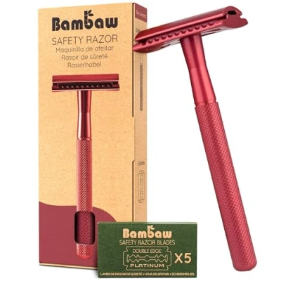 Afbeelding van Metalen Veiligheidsscheermes Rood Nat Scheren voor Mannen &amp; Vrouwen Geschikt Alle Double Edge Mesjes Safety Razor Scheermes Bambaw