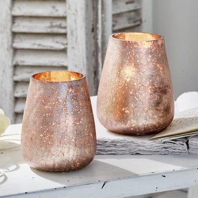 Afbeelding van LOBERON Windlicht set van 2 Chanut roze/goudkleurig