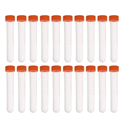 Afbeelding van HUAZIZ 20 stuks monsterbuisjes, 10 ml, met deksel en gegradueerde markeringen, kunststof cryorbuizen, reageerbuizen, testbuis voor laboratorium ziekenhuis, ml