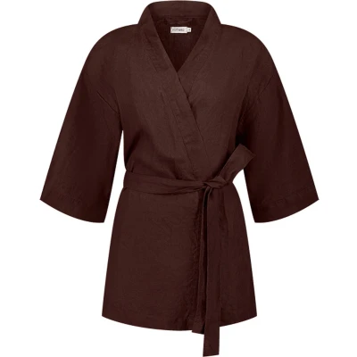 Afbeelding van Yumeko kimono jasje gewassen linnen rosewood l