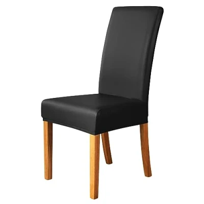 Afbeelding van iEventStar PU Kunstleer Waterdichte Stretch Eetkamerstoel Cover Stoel Bescherm Slipcover (zwart, 4)