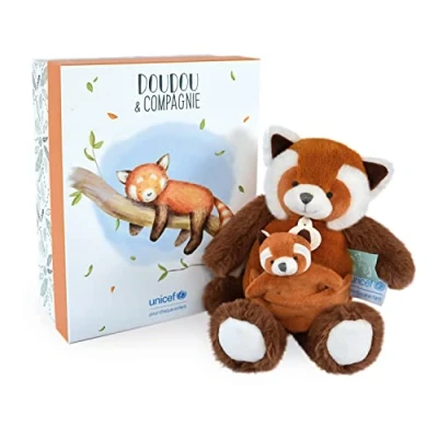Afbeelding van Doudou et Compagnie Rode Panda pluche dier met Baby 25 cm Bruin Mooie geschenkdoos &amp; Me Unicef DC3985