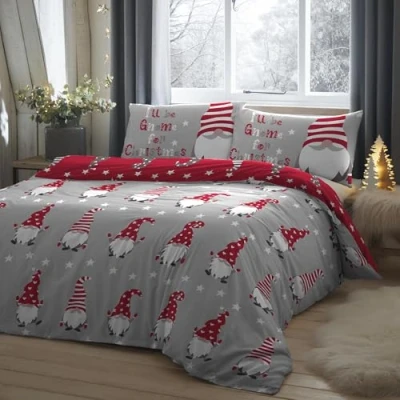 Afbeelding van Fusion Kerst Xmas Gonks 100% geborsteld katoenen dekbedovertrek Set 2 stuks, Eenpersoonsbed maat in zilver, GFCSV11PZU, Gnome Silver